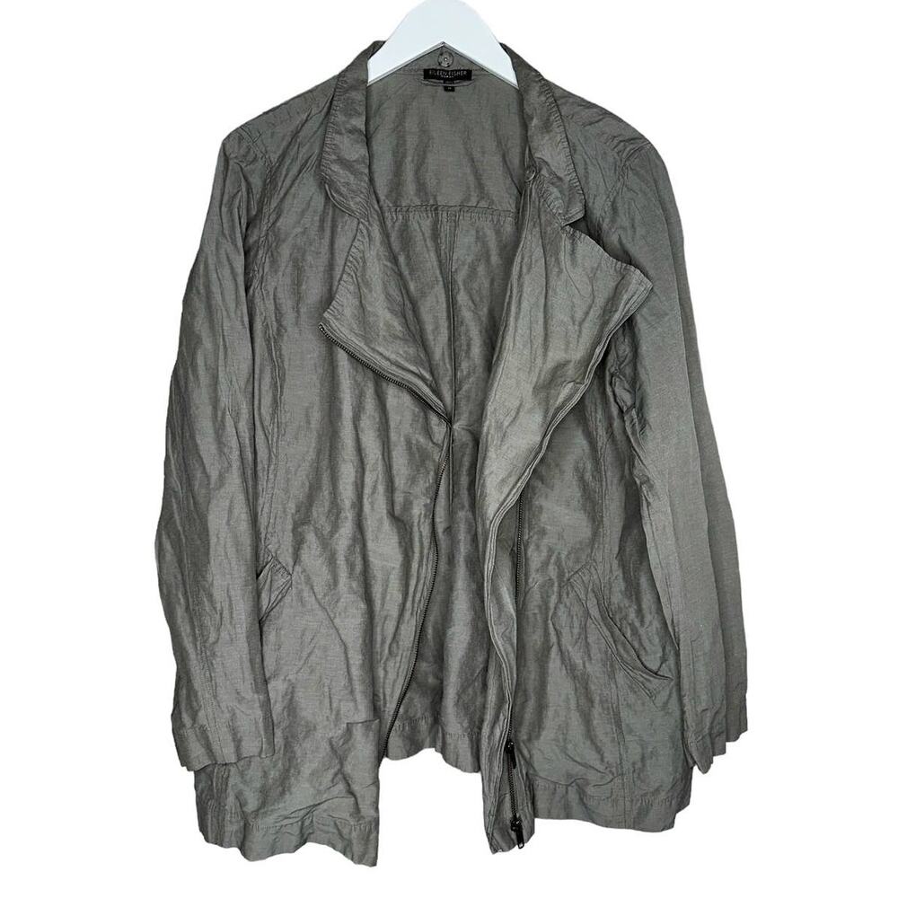 Eileen Fisher Beige Metallic Rumpled Cotton Blend Lightweight Jacket Size 1X - Picture 8 of 11